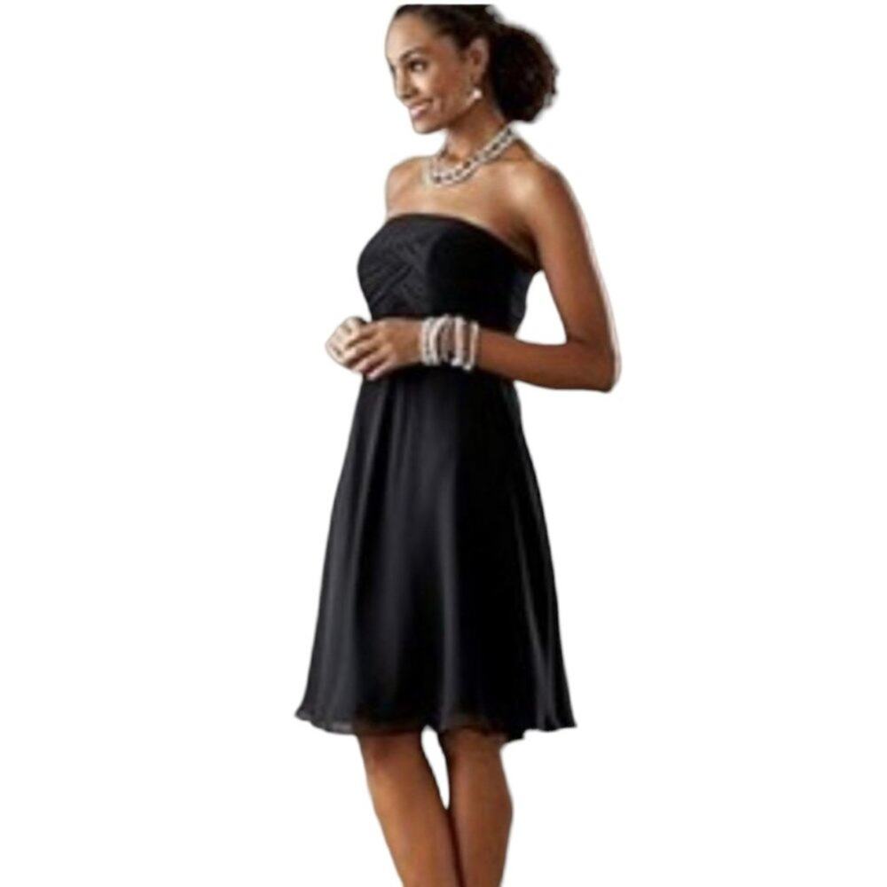 WHBM Women's Size 4 Black Chiffon Strapless Dress Sculpted Bodice